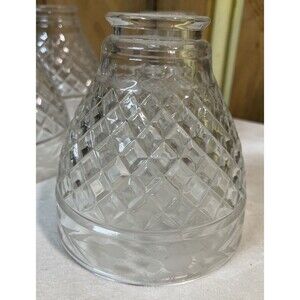 Set of 4 Vintage Etched Pressed Glass Diamond Floral Pattern Clear Lamp Shade 5”